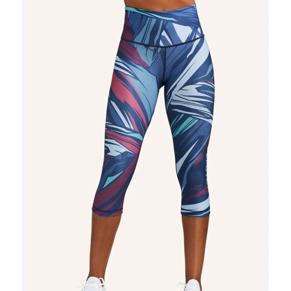 Peloton Womens‎ Xl With Expedition High-Waist Capri  Blue Teal Purple Abstract
